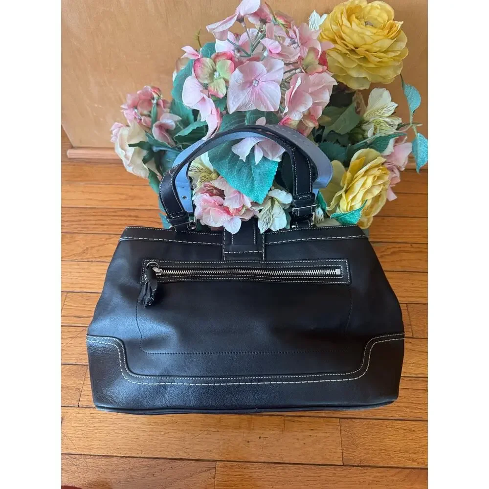 Auth COACH Daisy Signature C Tote F16559 black gray Jacquard Patent Tote (170